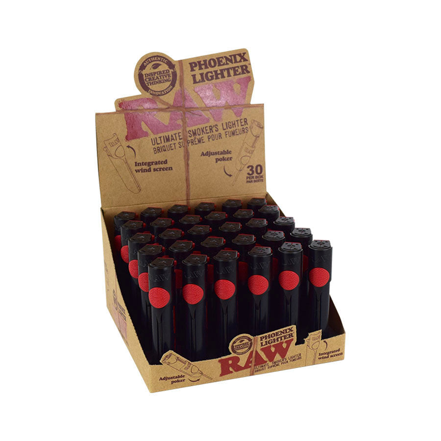 RAW | Phoenix Lighters – Adjustable Poker & Integrated Wind Screen (Tray of 30)