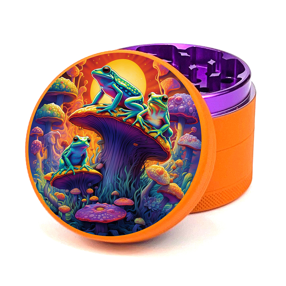 Green Star | 2.5" (63mm) Herb Grinder - Psychedelic Frogs on Mushrooms Design Regular Grinder Green Star Herb Grinders
