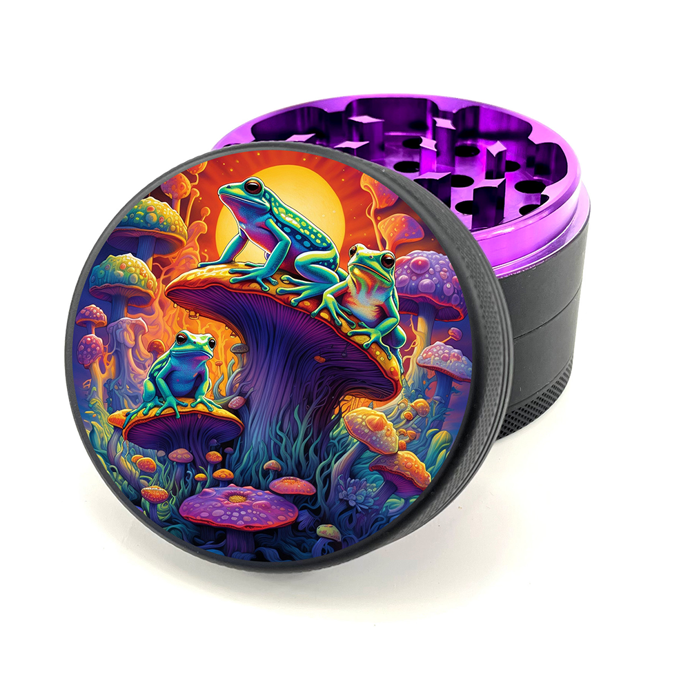 Green Star | 2.5" (63mm) Herb Grinder - Psychedelic Frogs on Mushrooms Design Regular Grinder Green Star Herb Grinders