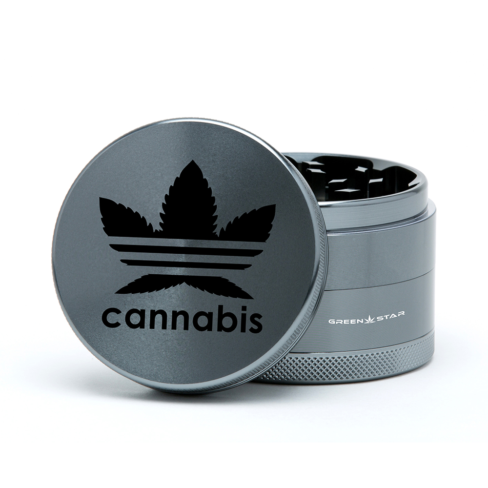 Green Star | 2.5" (63mm) Grinder - Cannabis Design Regular Grinder Green Star Herb Grinders All Grey