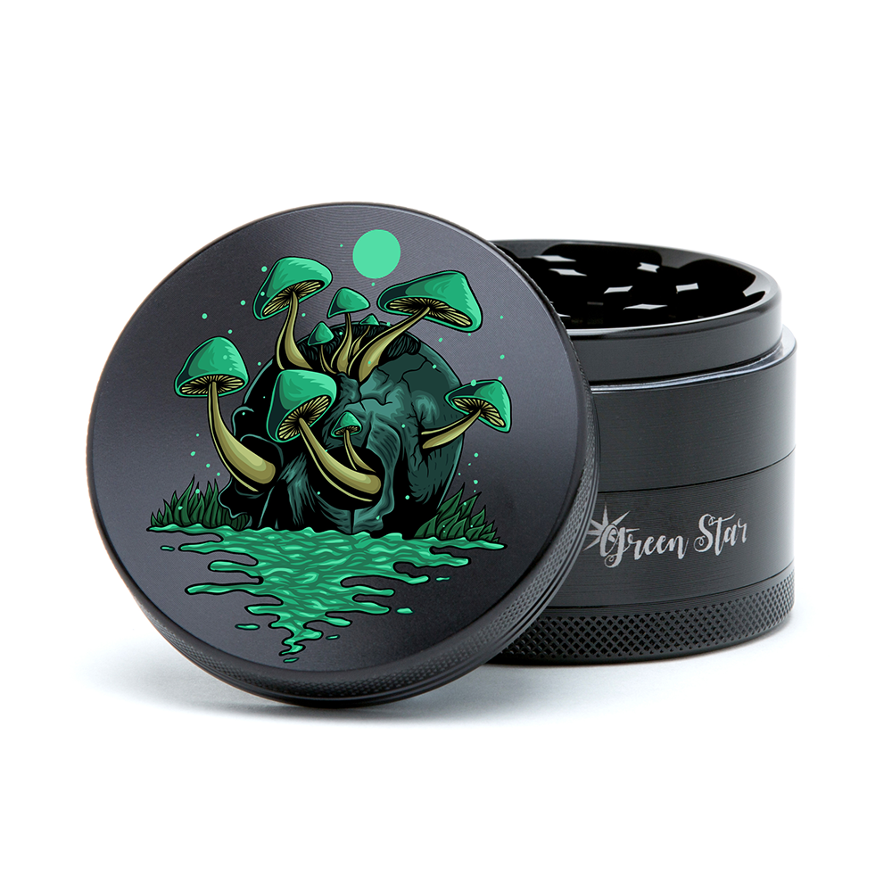 Green Star | 2.5" (63mm) Grinder - Mushroom Skull Design Regular Grinder Green Star Herb Grinders