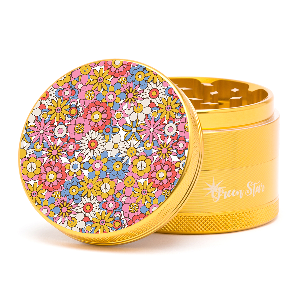 Green Star | 2.5" (63mm) Herb Grinder - Retro Flowers Regular Grinder Green Star Herb Grinders