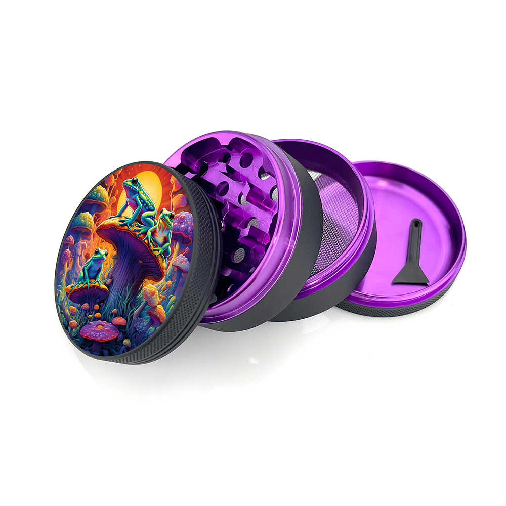 Green Star | 2.5" (63mm) Herb Grinder - Psychedelic Frogs on Mushrooms Design Regular Grinder Green Star Herb Grinders