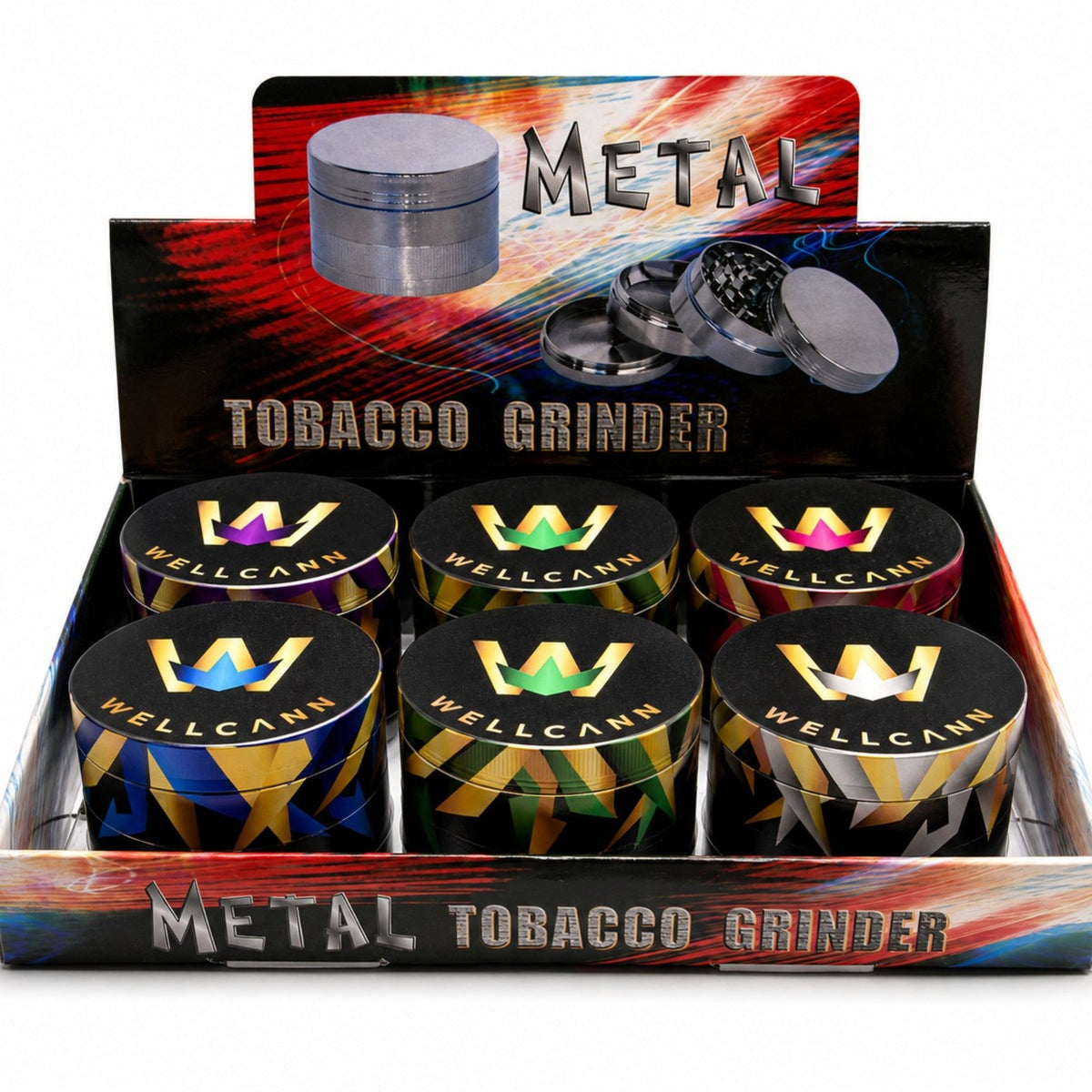 63mm 4-Piece WELLCANN Geometric Metal Grinder Display Pack Super Supplys Inc Default Title