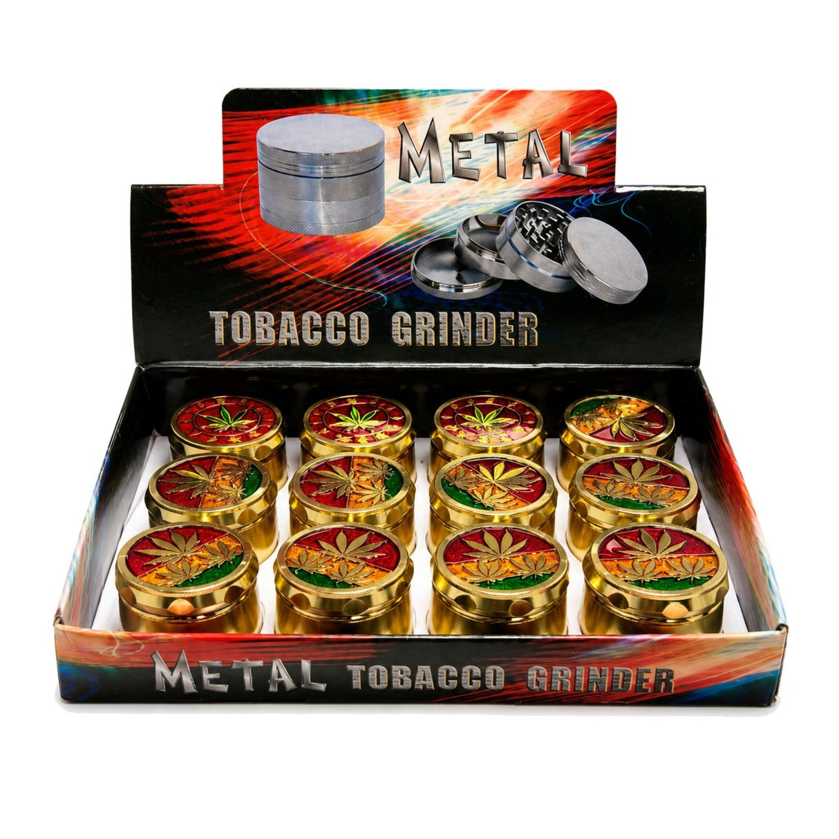 43mm 4-Piece Leaf Design Metal Grinder Display Pack Super Supplys Inc Default Title