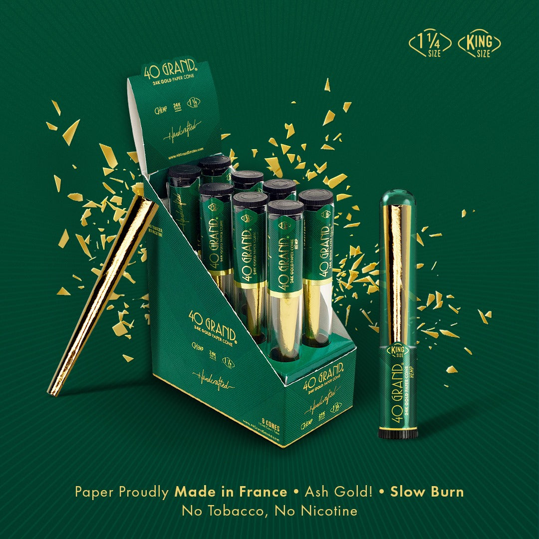 40 GRAND | 24K Gold cone display box of 8 Pre-rolled Cone (Display Pack) BB Canada