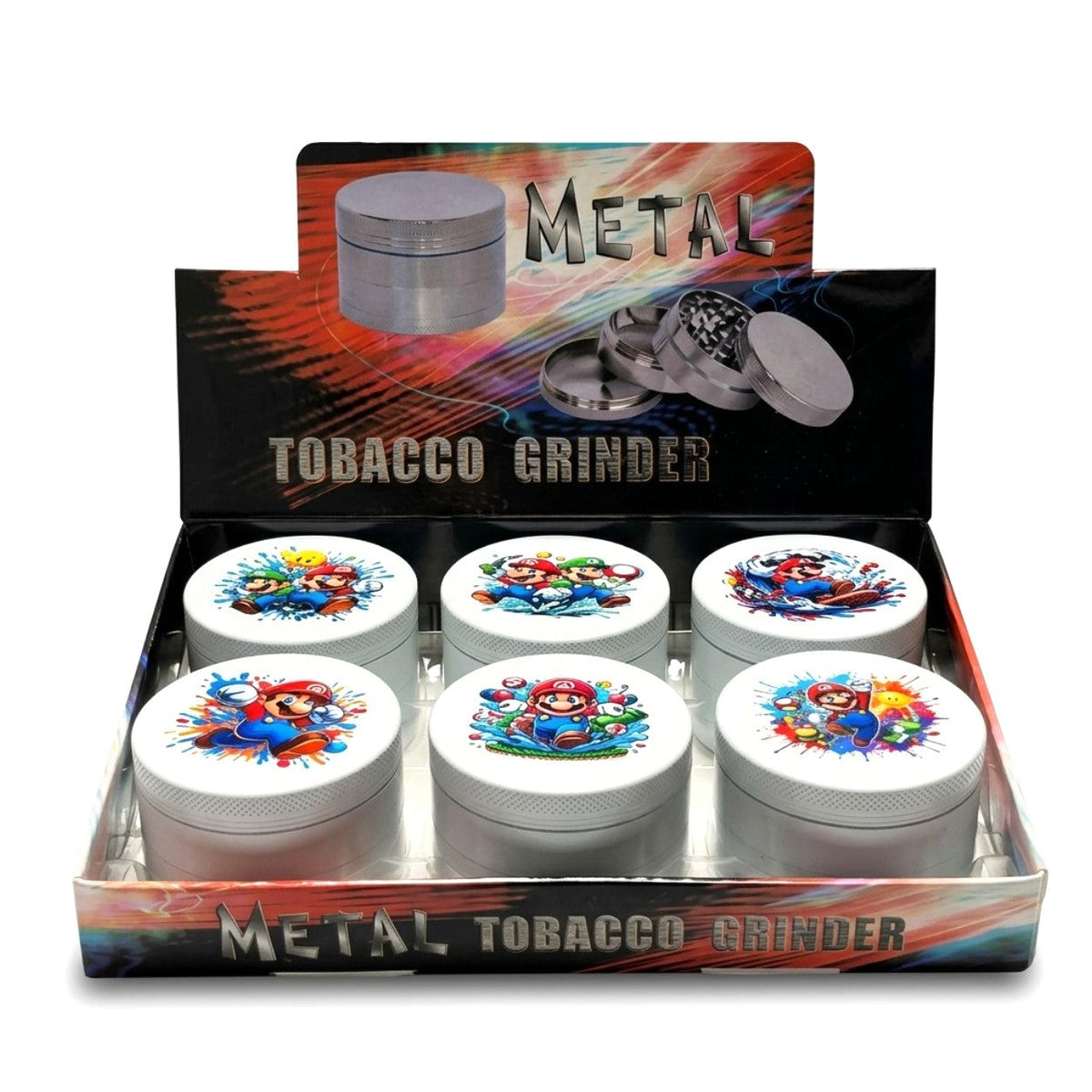 63mm x 42mm Retro Gaming 4-Part Metal Herb Grinder – 6PCS Display Display Pack Super Supplys Inc Default Title