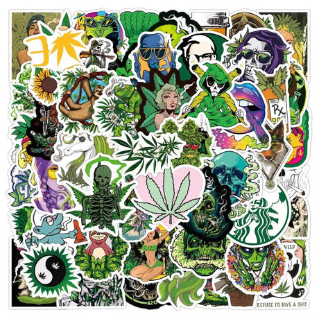 50pcs Assorted Cannabis Design Stickers Gadget Every Weekend Option A