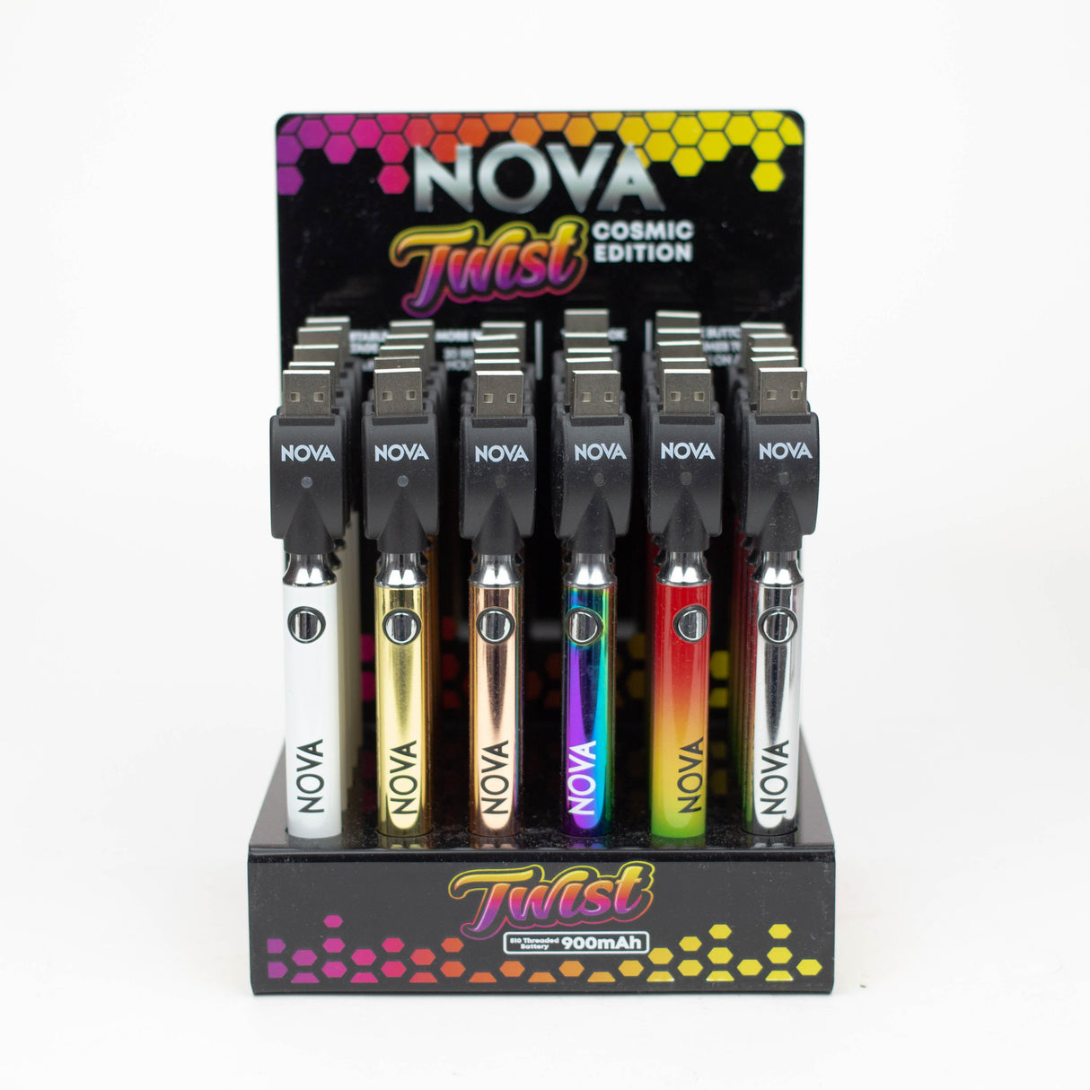 900 mAh Nova Twist Control Vape Battery with USB charger Display of 30 510 Battery ONE Metalic