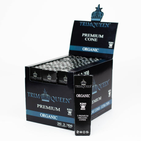 Trim Queen®️ Premium Pre Rolled Cones. Organic King Size. Display Case of 36 Pre-rolled Cone (Display Pack) Trim Queen