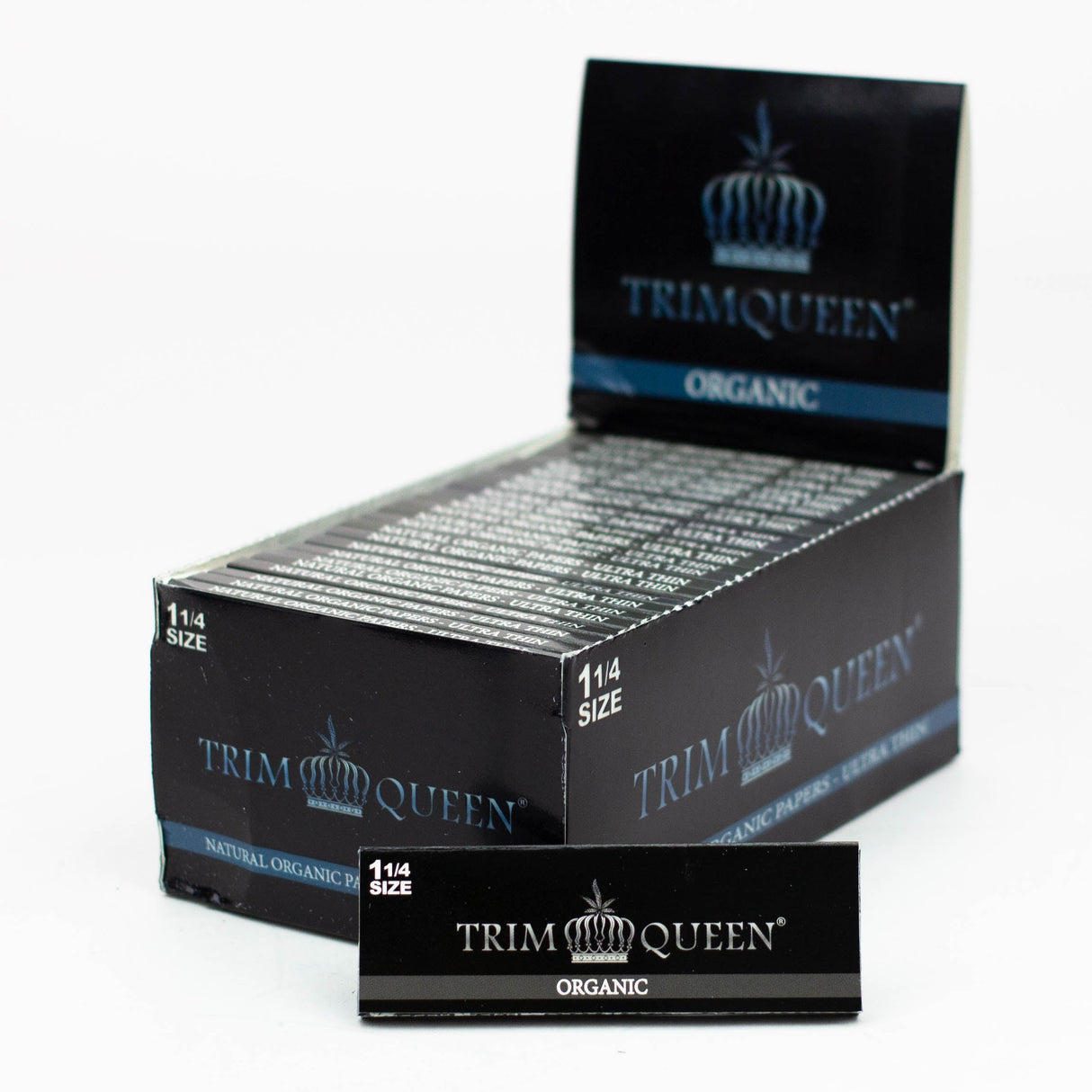 Trim Queen®️ Premium 1 1/4" Organic Rolling Papers. DISPLAY BOX OF 50 1 - 1/4" Size Trim Queen