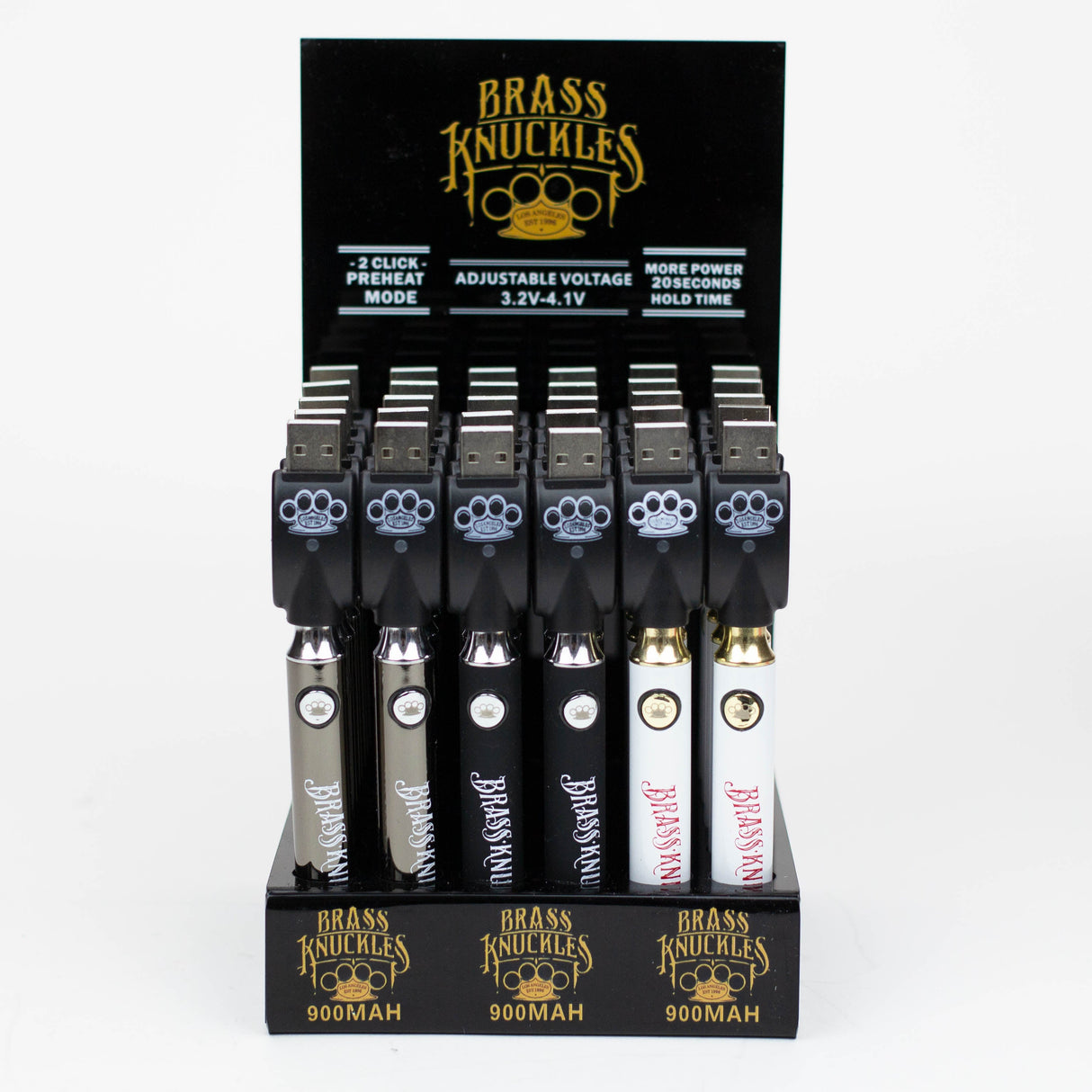 900 mAh Brass Knuckles Vape Battery Display of 30 510 Battery ONE Black / Gunmetal / White