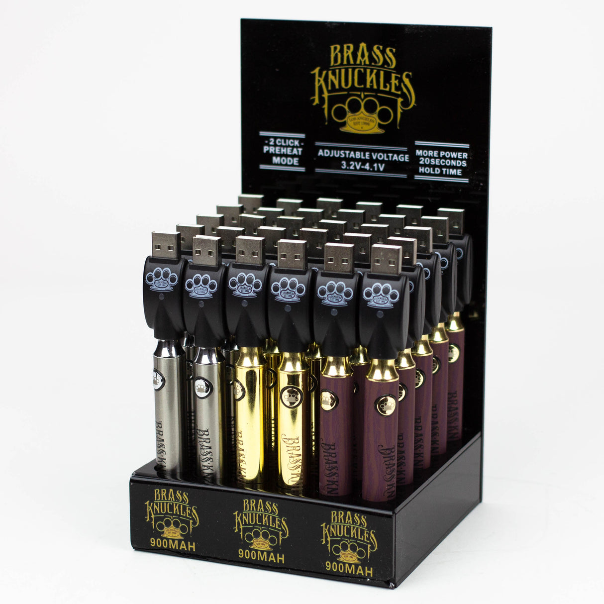 900 mAh Brass Knuckles Vape Battery Display of 30 510 Battery ONE