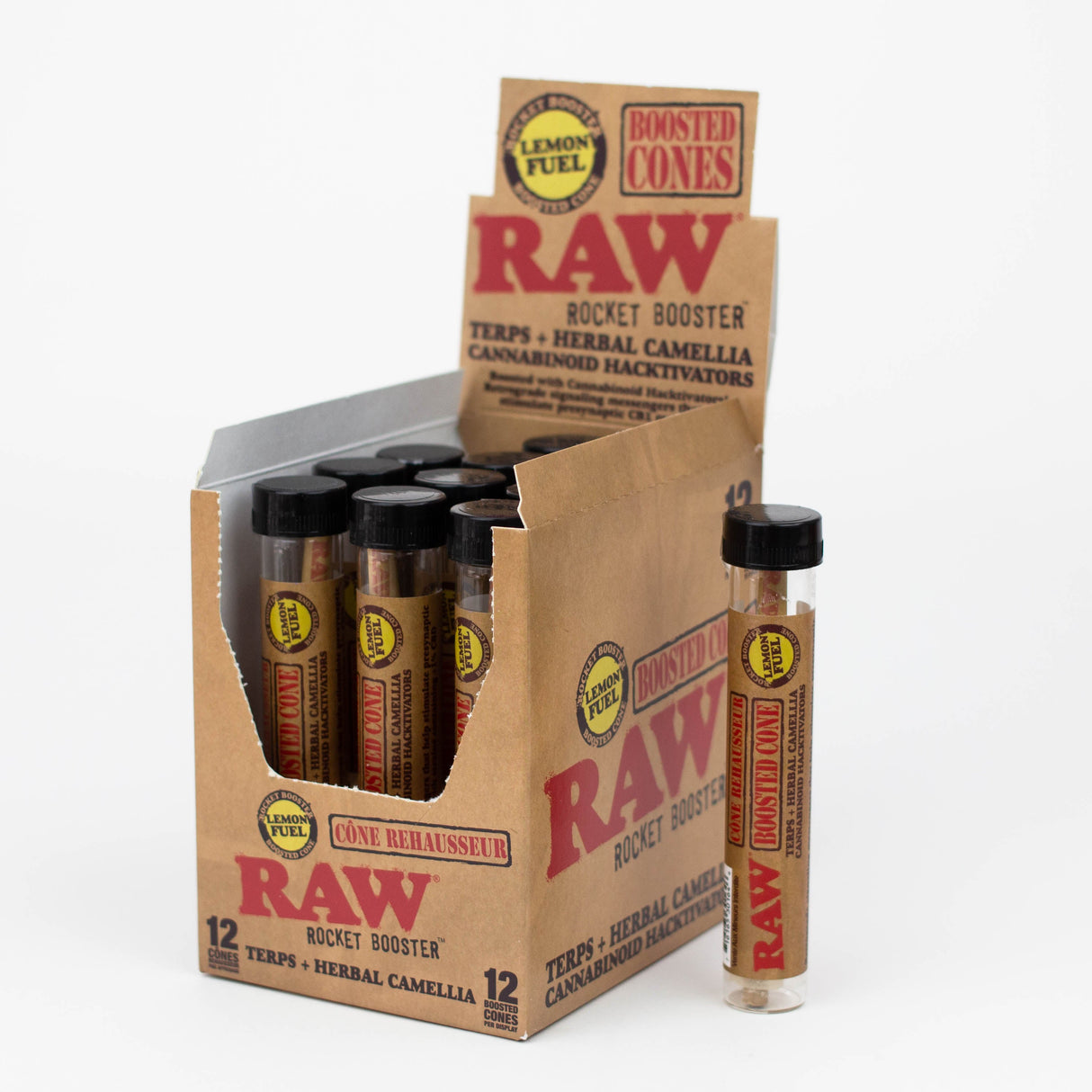 RAW Rocket Booster Cones Box of 12 Pre-rolled Cone (Display Pack) ONE Lemon Fuel