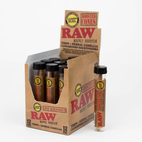 RAW Rocket Booster Cones Box of 12 Pre-rolled Cone (Display Pack) ONE Lemon Fuel