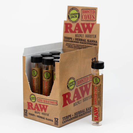 RAW Rocket Booster Cones Box of 12 Pre-rolled Cone (Display Pack) ONE Lemon Jack