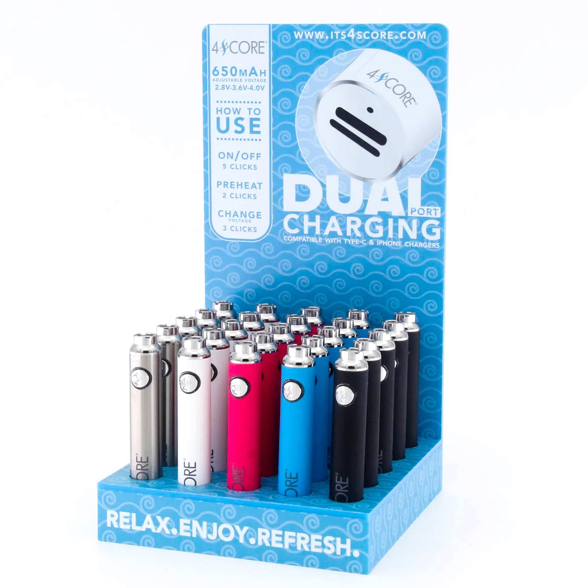 4 Score | 650 mAh Dual Charging Port Battery Box of 25 510 Battery 4SCORE™