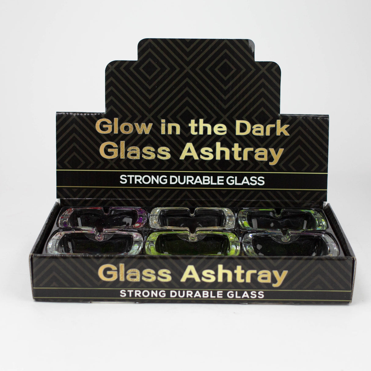 Square Glow in the dark glass ashtray Glass Ashtray Canadian Distributor