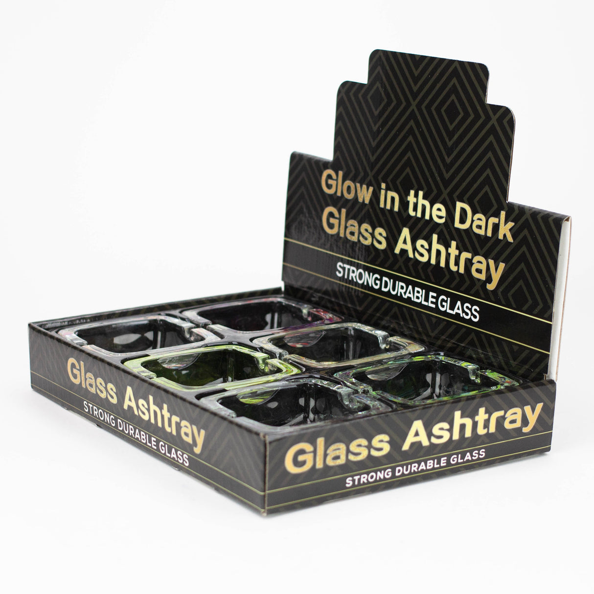 Square Glow in the dark glass ashtray Glass Ashtray Canadian Distributor