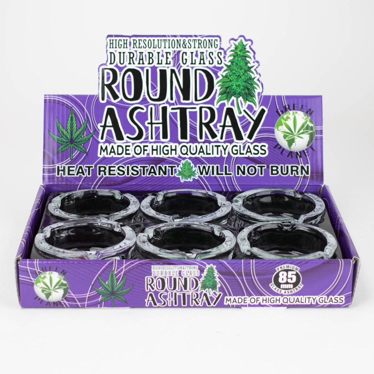 Durable Round glass ashtray Box of 6 Glass Ashtray Canadian Distributor