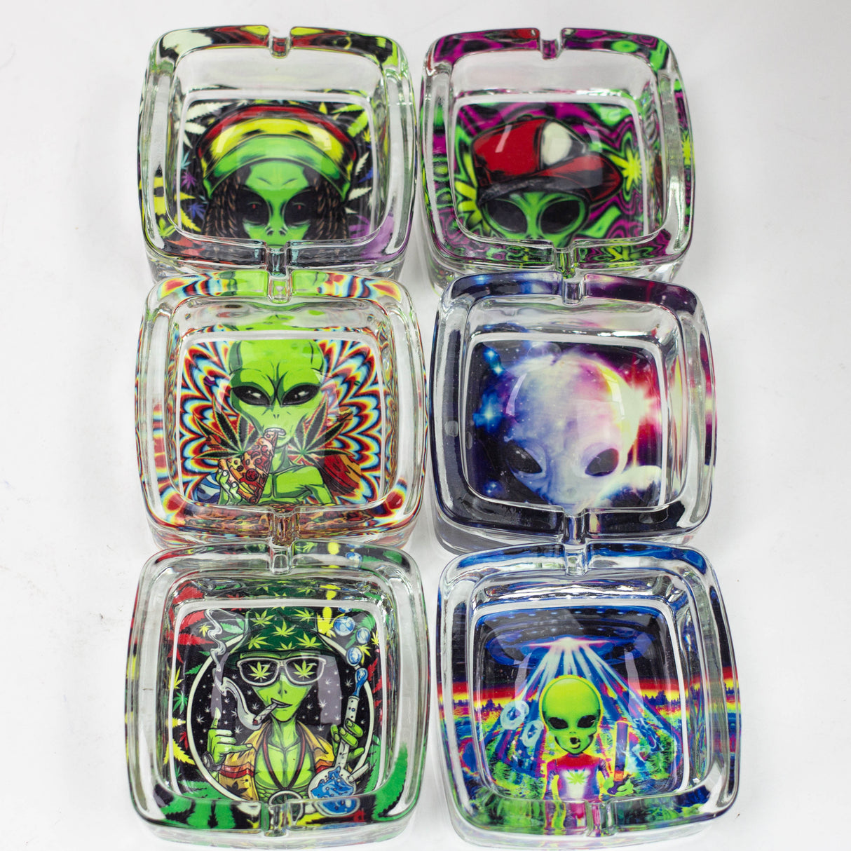 Square Glow in the dark glass ashtray Glass Ashtray Canadian Distributor Alien