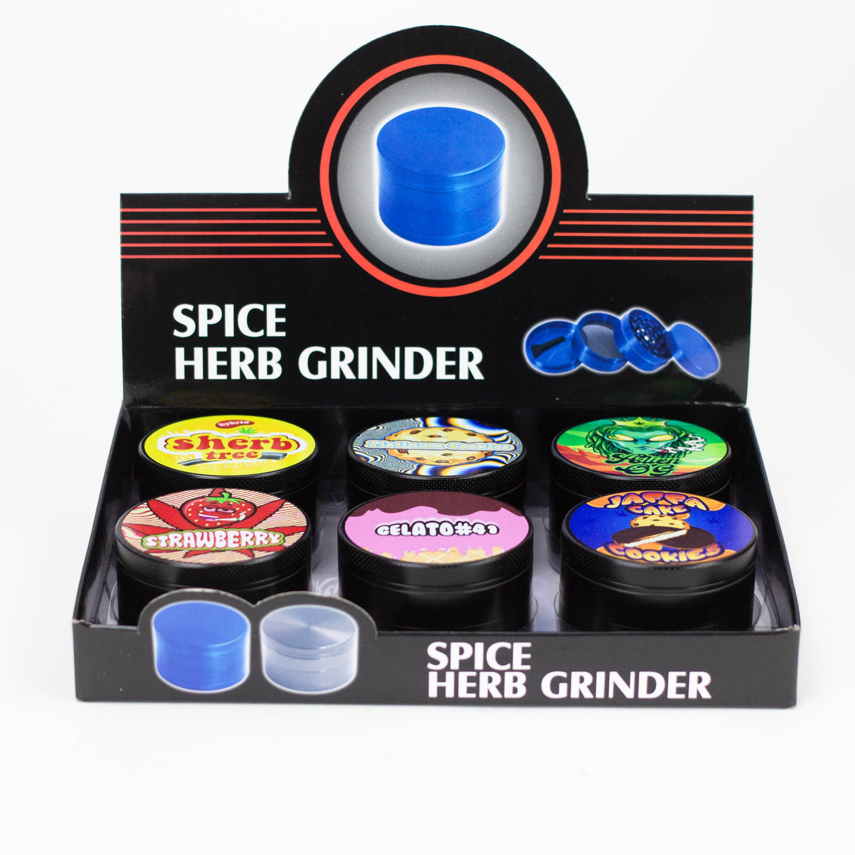 4 Parts Spice Herb Grinder Assorted Box of 6 Display Pack Canadian Distributor