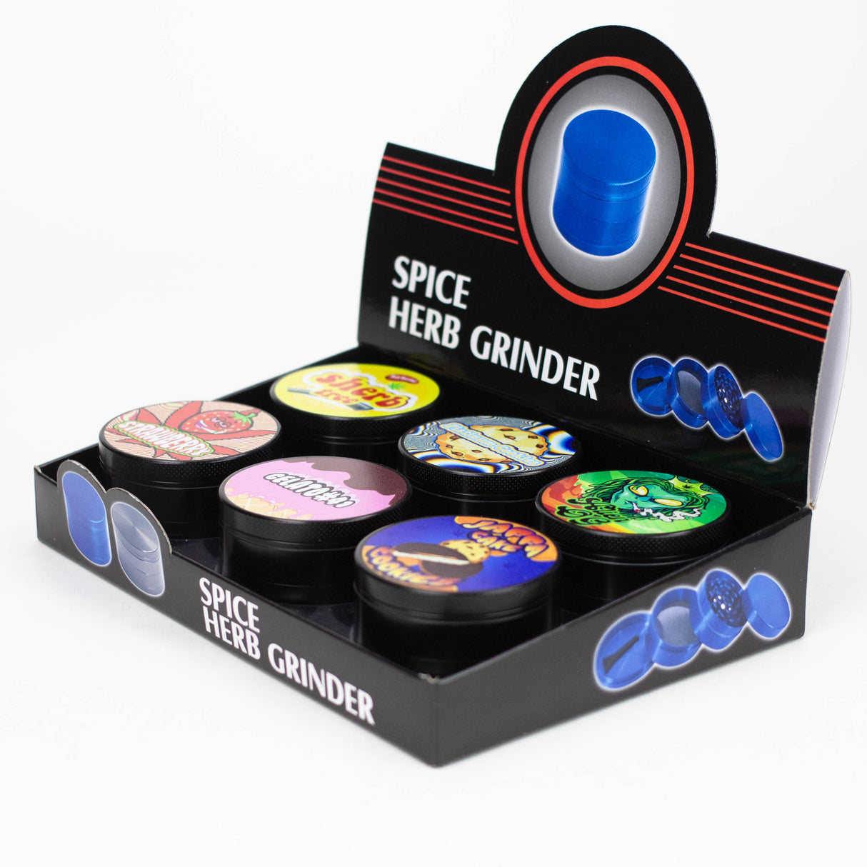 4 Parts Spice Herb Grinder Assorted Box of 6 Display Pack Canadian Distributor