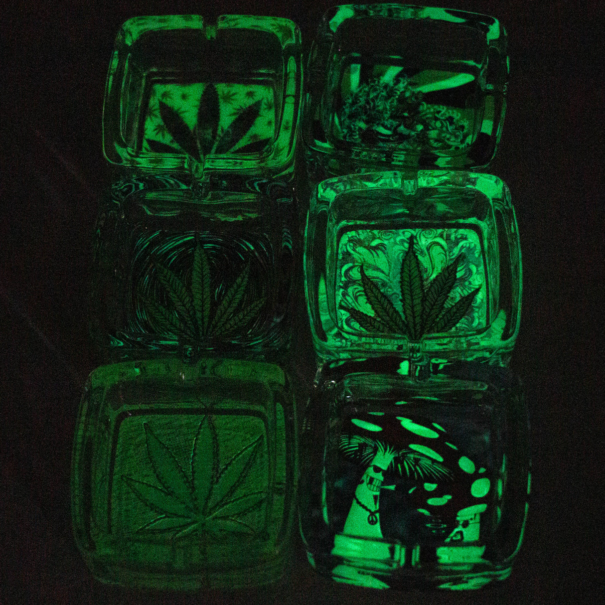 Square Glow in the dark glass ashtray Glass Ashtray Canadian Distributor