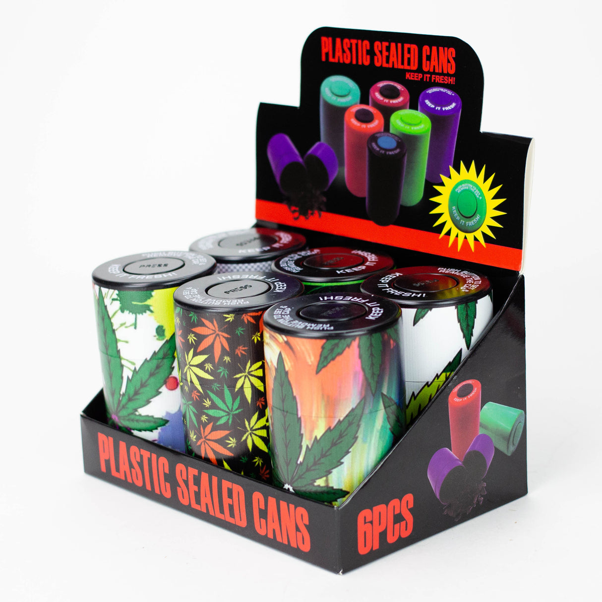 ZAir tight Stash Jars with Green Leaf Designs Box of 6 Jar 777 Smoke