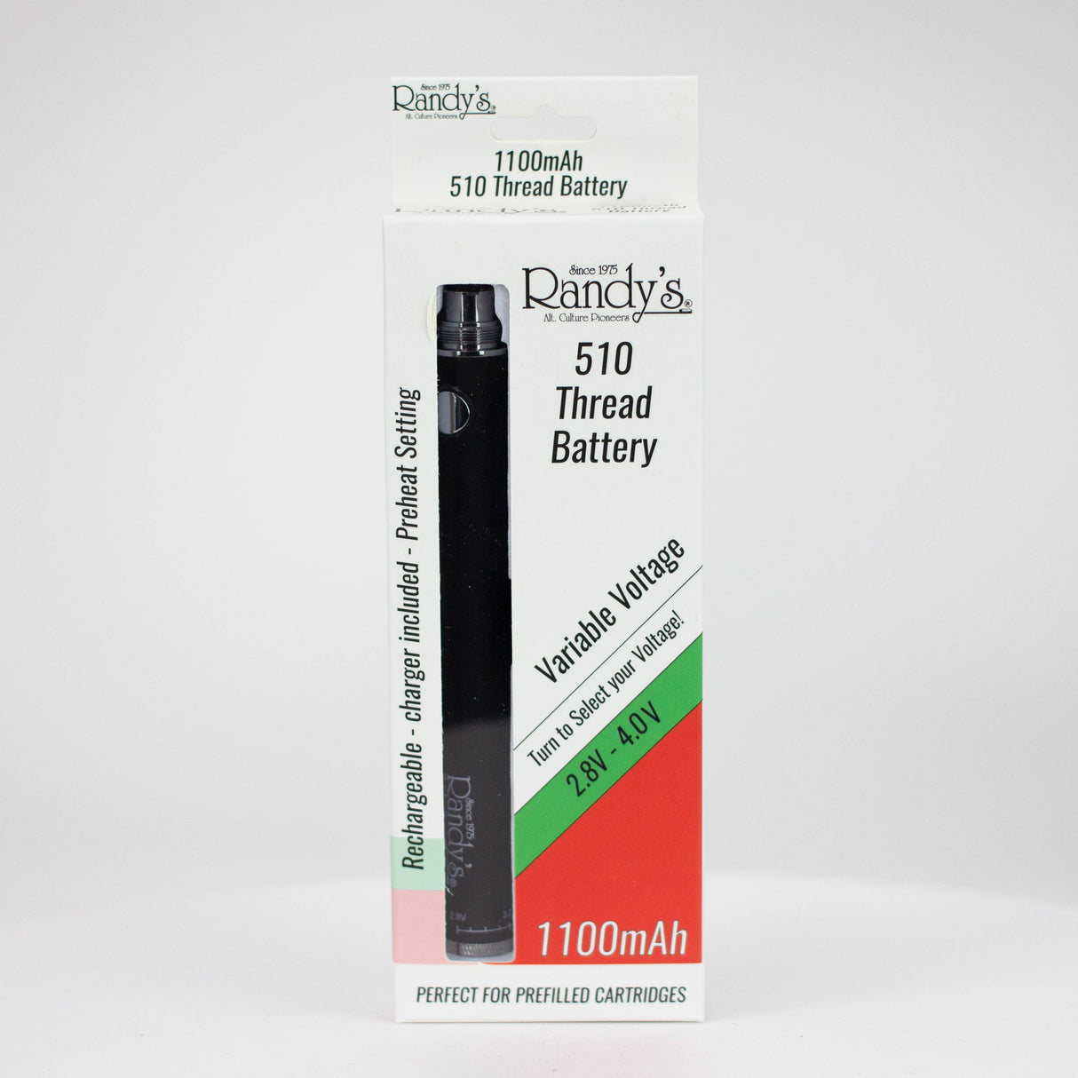 Randy's | 1100 mAh Rechargeable Battery for 510 Cartridge 510 Battery Smoking Cat Distribution