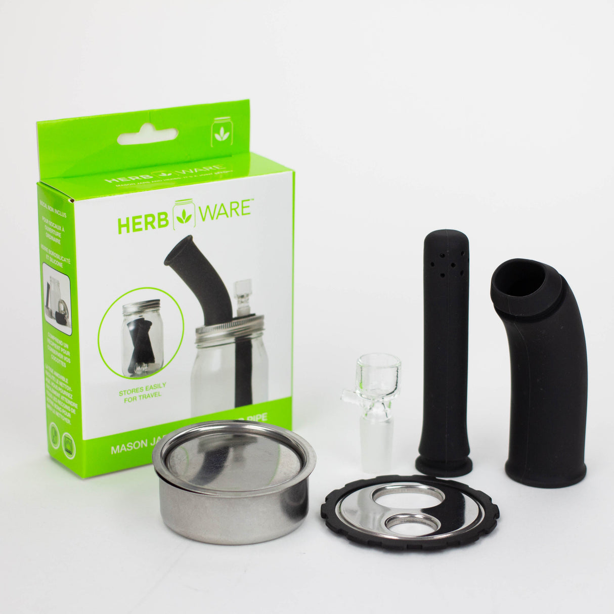 HERBWARE | Mason Jar Travel Water Pipe Ashcatcher · Percolator · Filter · Mouthpiece Herbware