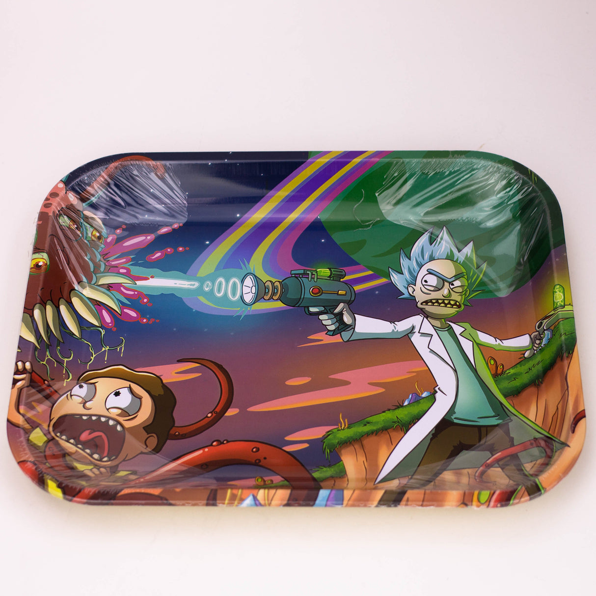 LARGE METAL ROLLING TRAY Tray Purple Haze Smoke Inc RM Cartoon
