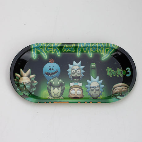 SMALL METAL ROLLING TRAY OVM Tray Purple Haze Smoke Inc R&M Cartoon Green
