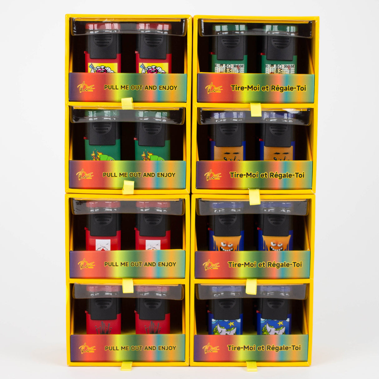 DUCO | Magic Cube Single flame Torch lighter Display of 48 Torch Canadian Distributor Slider Jet