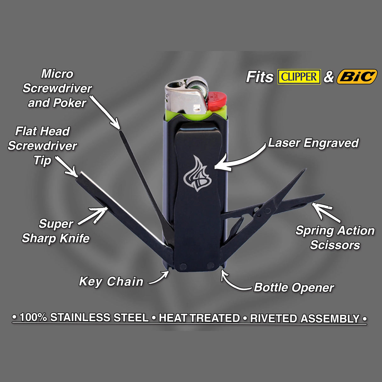 Lighter Bro | Multi tool Lighter sleeve Display of 20 Accessory JJ Distribution