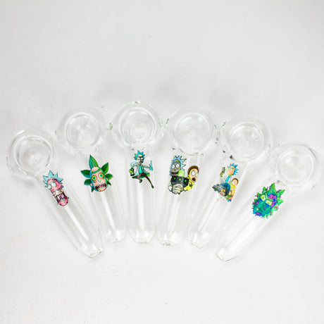 4" Premium Glass Pipe With RM Graphic Box of 12 Glass Pipe 777 Smoke