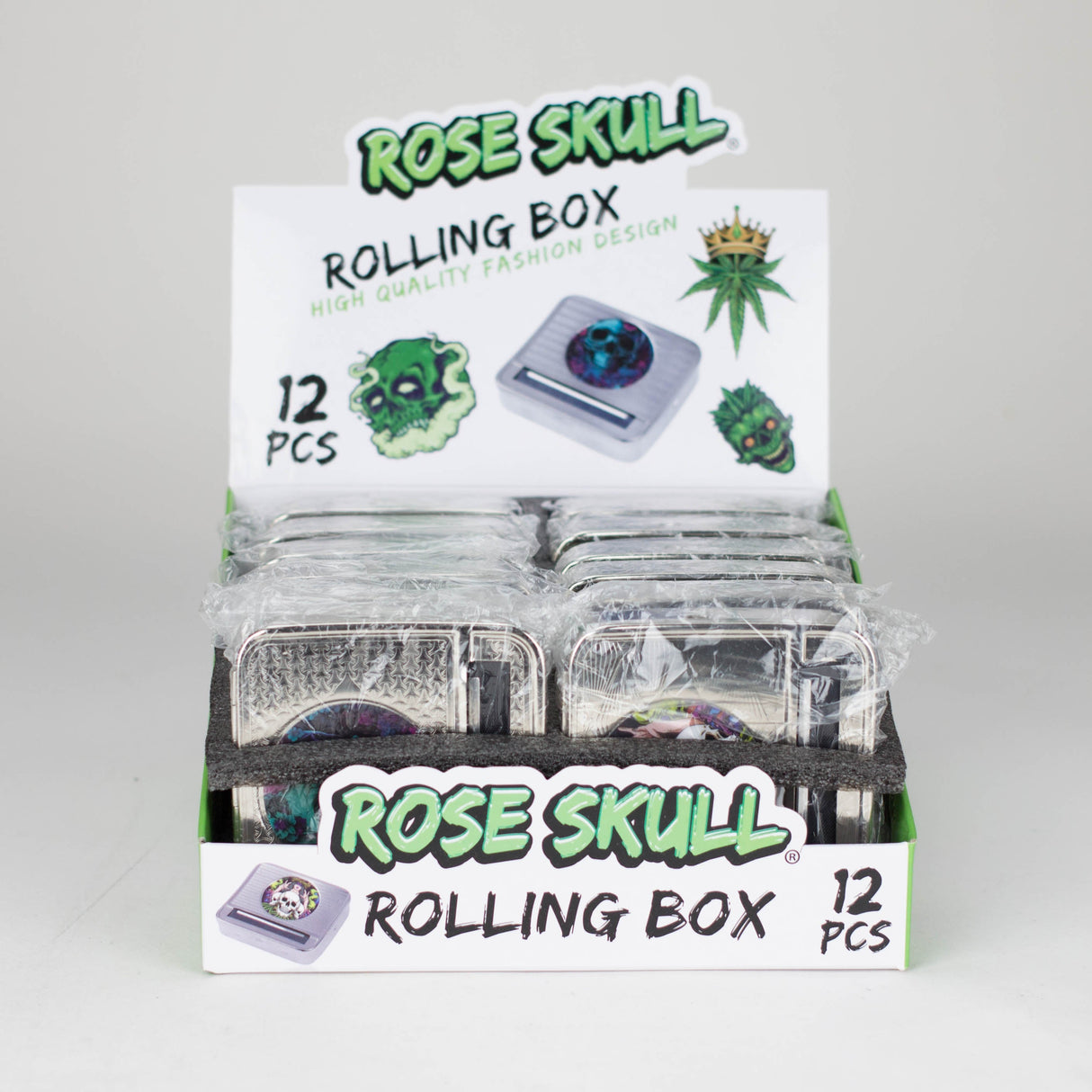 Rose Skull | 70mm Box-Type Automatic Rolling machine Box of 12 Roller 777 Smoke