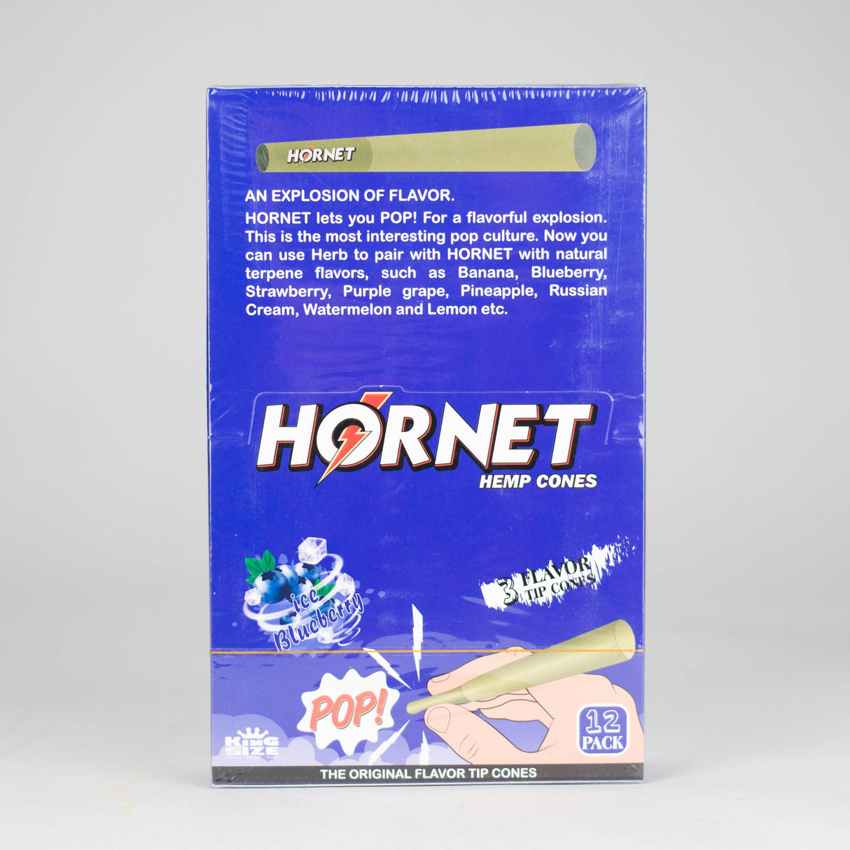 Hornet | King size (110mm) Flavor flavor Burst beads tip cones Box of 12 Pre-rolled Cone (Display Pack) 777 Smoke Ice Blueberry