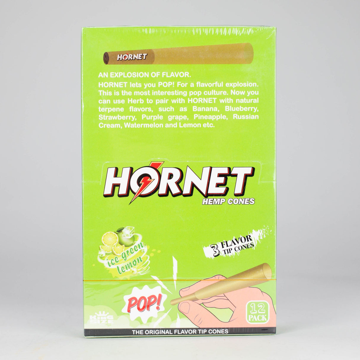 Hornet | King size (110mm) Flavor flavor Burst beads tip cones Box of 12 Pre-rolled Cone (Display Pack) 777 Smoke Ice Green Lemon