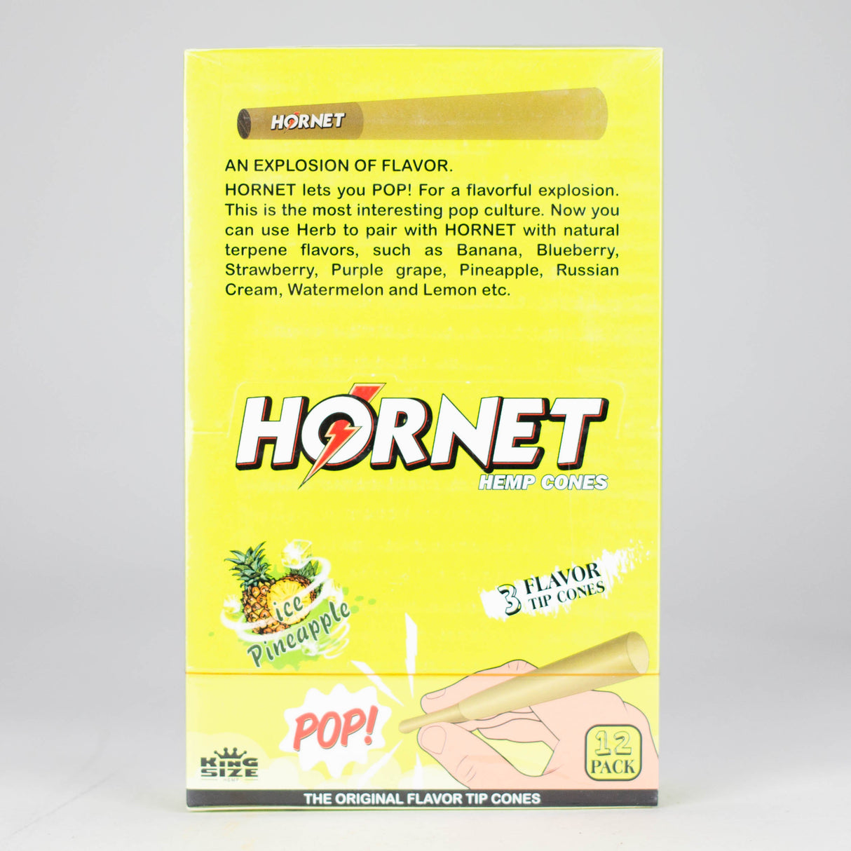 Hornet | King size (110mm) Flavor flavor Burst beads tip cones Box of 12 Pre-rolled Cone (Display Pack) 777 Smoke Ice Pineapple