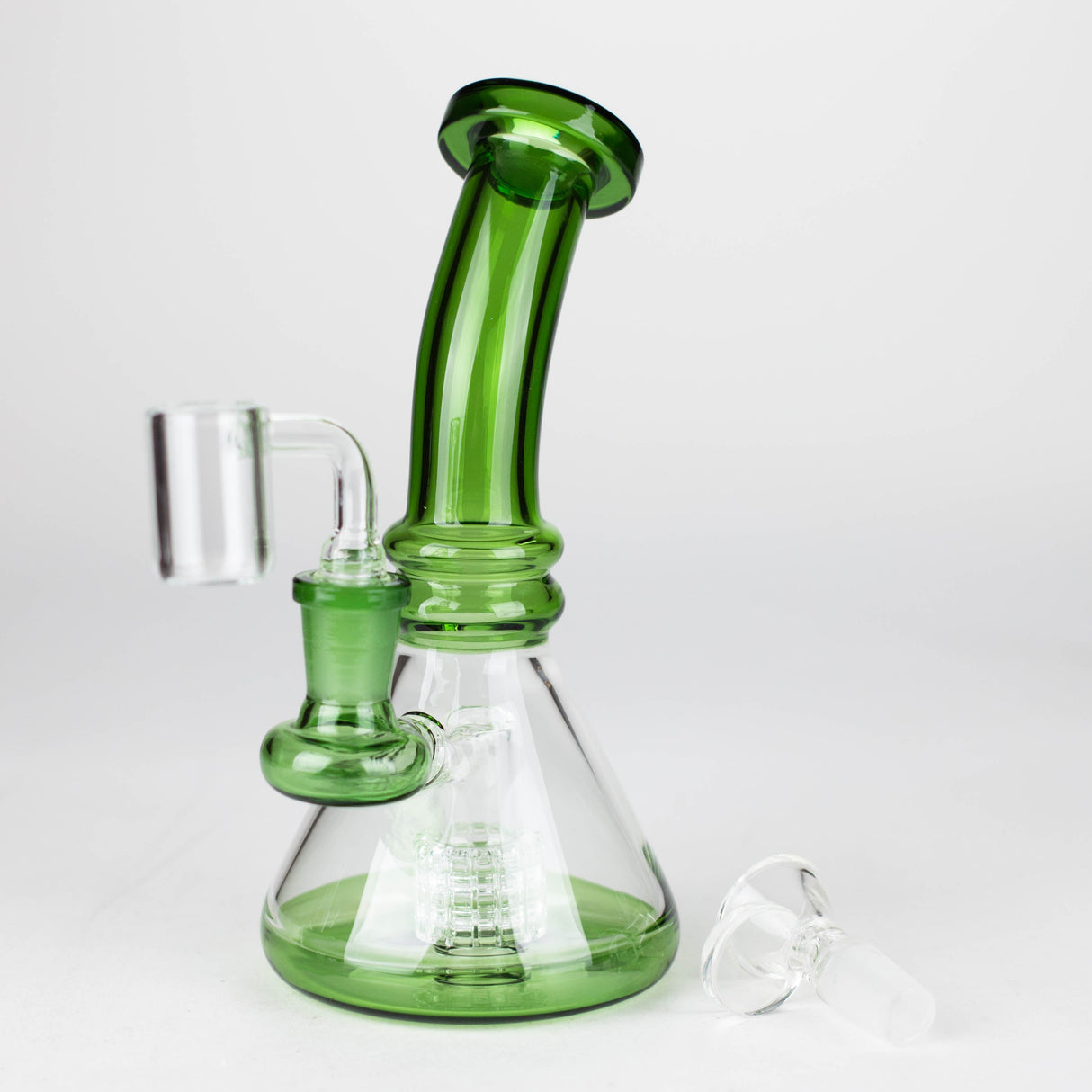 Z7" 2-in-1 Color accented Rig with perc (Banger and Bowl Included) Glass Rig 777 Smoke Green