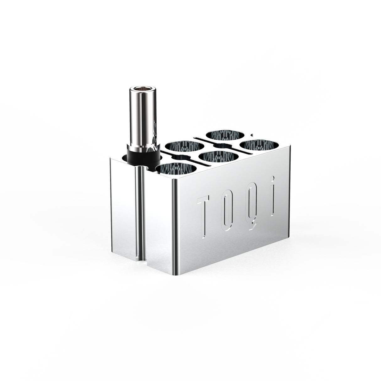 TOQi 510 Cartridge Holder - Precision CNC-Machined Aluminum, UV Protection, Holds 6 - Available in Silver & Rose Gold Part · Accessory TOQi Silver