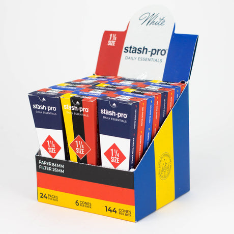 Stash-Pro | Bleached (White) Pro 6 Cones box of 24 Pre-rolled Cone (Display Pack) Stash-Pro 1 1/4 Size