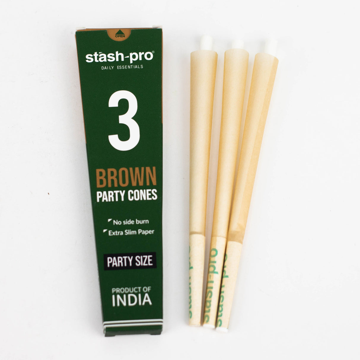 Stash-Pro | Unbleached (Brown) Party Pack 3 Cones box of 24 Pre-rolled Cone (Display Pack) Stash-Pro