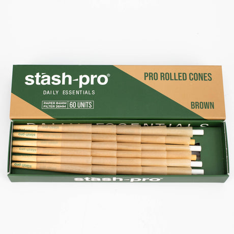 Stash-Pro | Unbleached (Brown) Pro rolled Cones Pre-rolled Cone (Display Pack) Stash-Pro 1 1/4 Size (60 Cones)