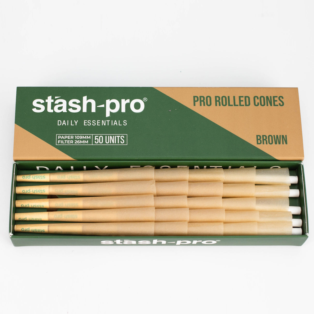 Stash-Pro | Unbleached (Brown) Pro rolled Cones Pre-rolled Cone (Display Pack) Stash-Pro King Size (50 Cones)