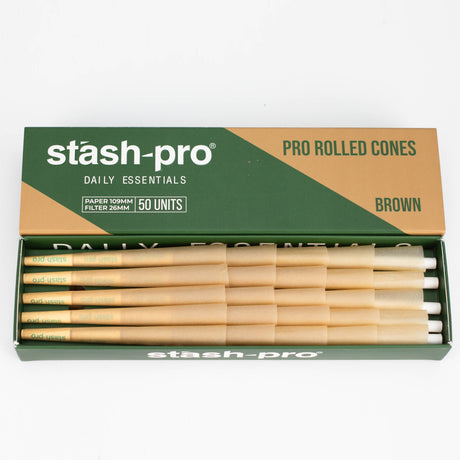 Stash-Pro | Unbleached (Brown) Pro rolled Cones Pre-rolled Cone (Display Pack) Stash-Pro King Size (50 Cones)