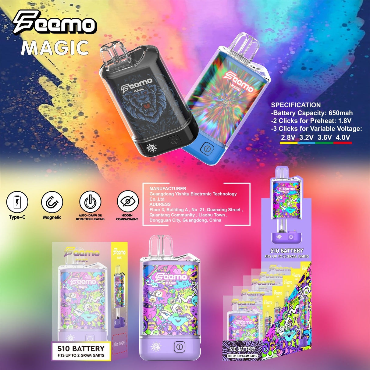 Feemo Magic | 510 Thread Battery Box of 5 510 Battery Smoke & Vape Distributor
