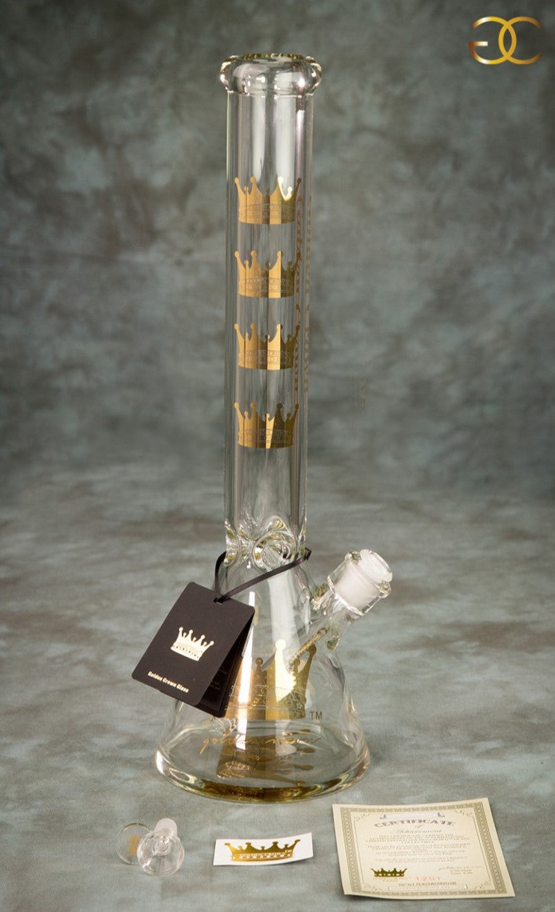 Golden Crown™ | 18 Inch 9mm glass bong with Signature and 24K Gold Emblem Glass Bong Smoke & Vape Distributor
