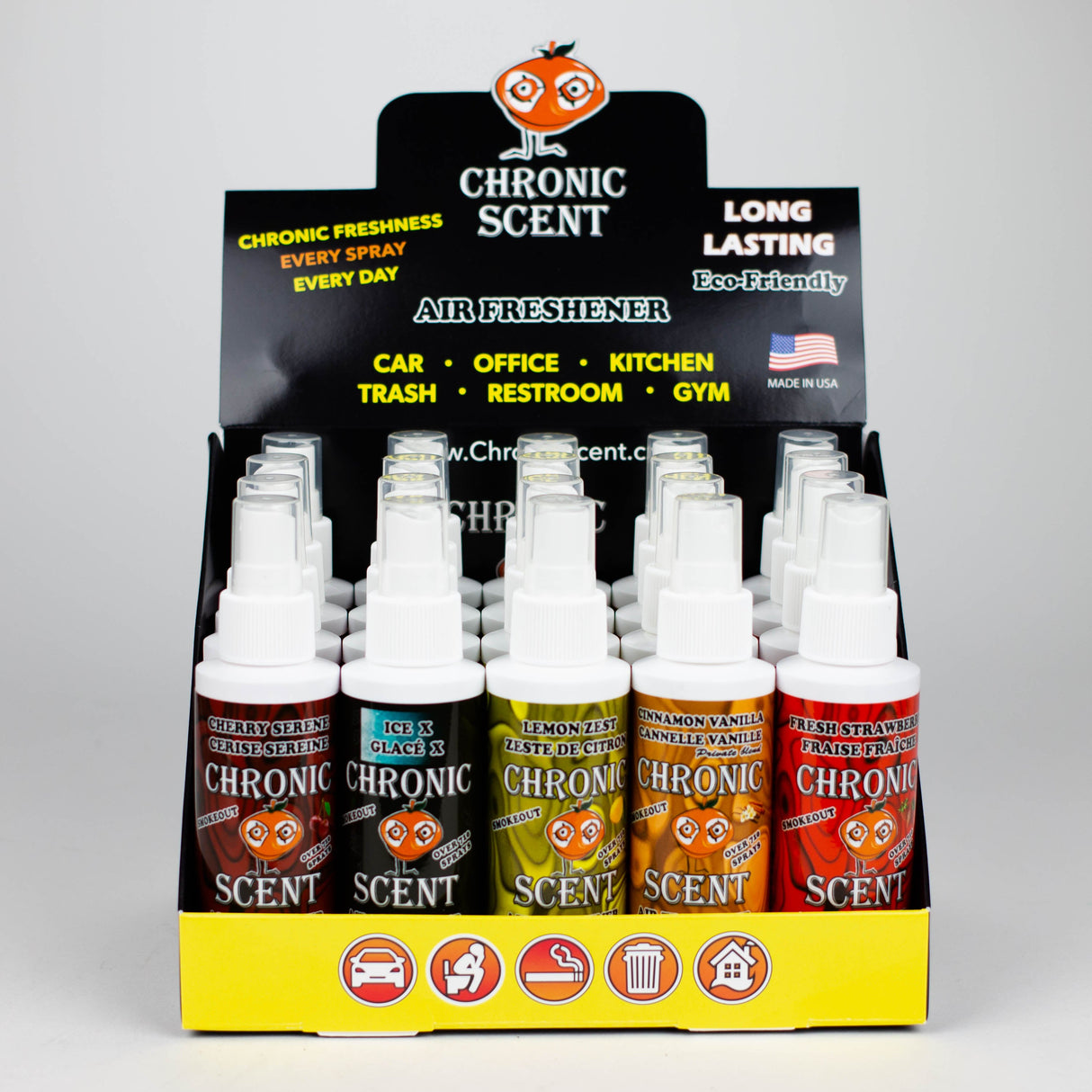 Chronic Scent Air Freshener Display of 20 Odour Eliminator Spray ONE 4oz / 118ml